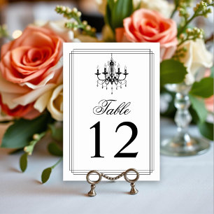 Numéro De Table Élégant lustre noir blanc Vieux mariage argent