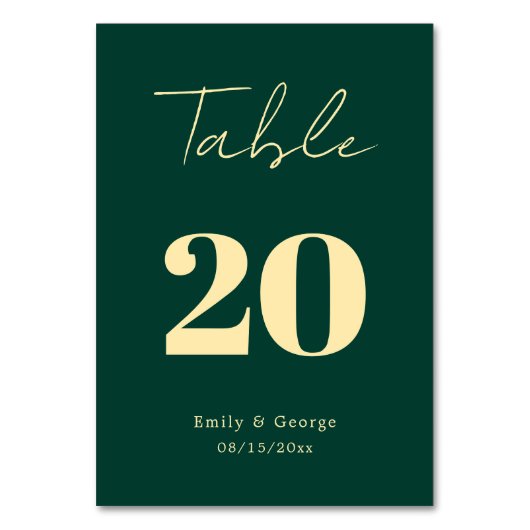 Numéro De Table Élégant Luxe Vert or Script Mariage moderne (Par défaut)
