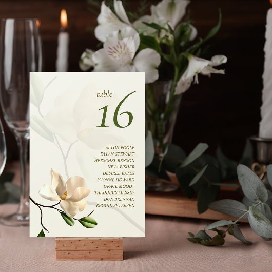Numéro De Table Elégant Magnolia Oriental Noms des invités Numéro