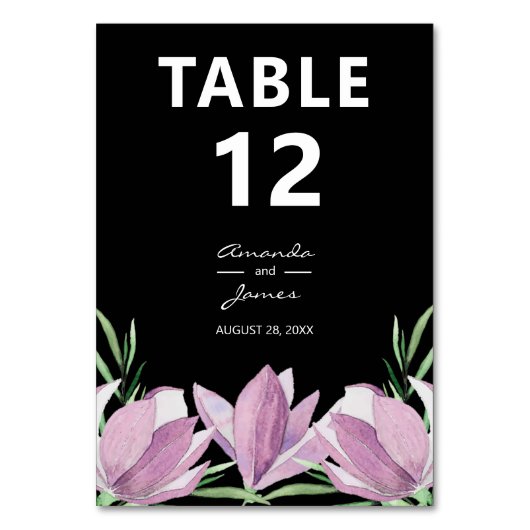 Numéro De Table Elégant Magnolia violet Aquarelle Florale (Par défaut)