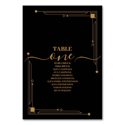 Numéro De Table Elégant Mariage Art déco noir et or (Par défaut)