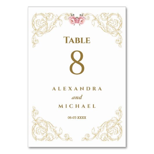 Numéro De Table Élégant Mariage baroque orné (Dos)