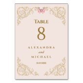 Numéro De Table Élégant Mariage baroque rose beige (Dos)