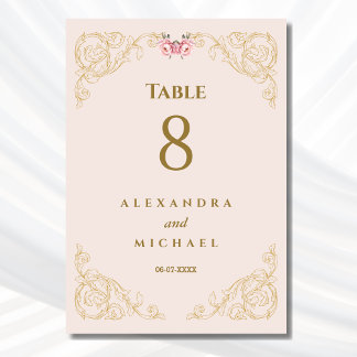 Numéro De Table Élégant Mariage baroque rose beige