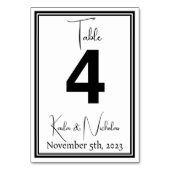 Numéro De Table Élégant Mariage blanc et noir (Dos)