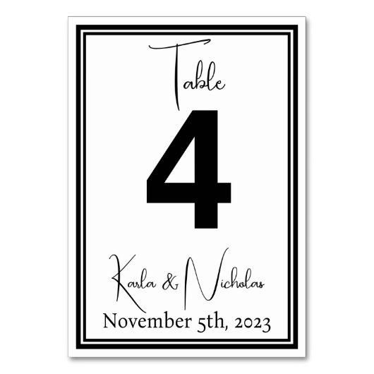 Numéro De Table Élégant Mariage blanc et noir (Par défaut)
