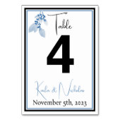 Numéro De Table Élégant Mariage blanc, noir et bleu (Dos)