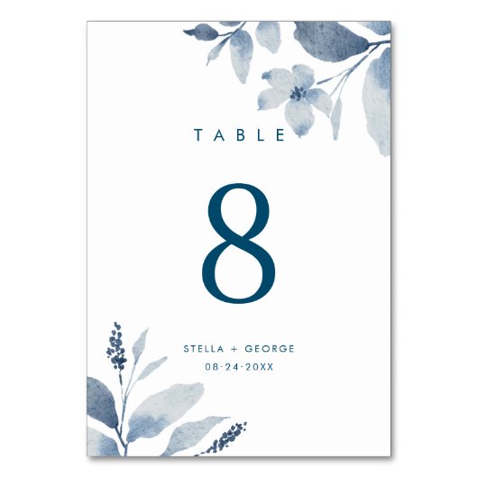 Numéro De Table Elégant Mariage bleu bleu bleu bleu floral (Par défaut)