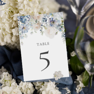 Numéro De Table Élégant Mariage bleu bleu floral Dusty Numéro de t