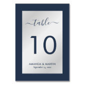 Numéro De Table Elégant Mariage bleu marine et argent (Dos)