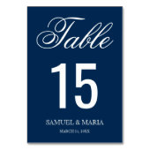 Numéro De Table Élégant Mariage bleu marine Script (Dos)