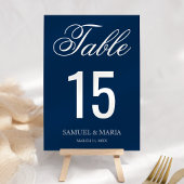 Numéro De Table Élégant Mariage bleu marine Script