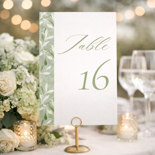 Numéro De Table Élégant mariage botanique vert sauge