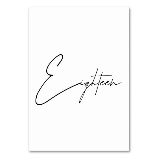 Numéro De Table Élégant Mariage calligraphique Tableau 18 Numéro d (Dos)