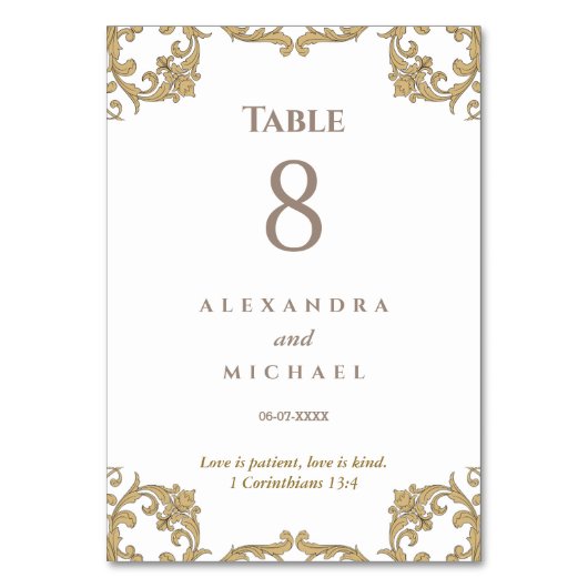 Numéro De Table Élégant Mariage chrétien baroque orné (Dos)