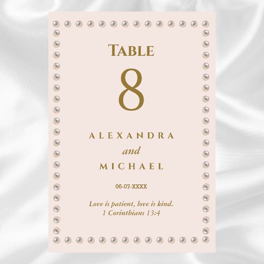 Numéro De Table Elégant Mariage chrétien perle rose beige