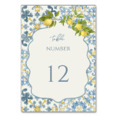 Numéro De Table Élégant Mariage citron en carrelage bleu italien (Par défaut)