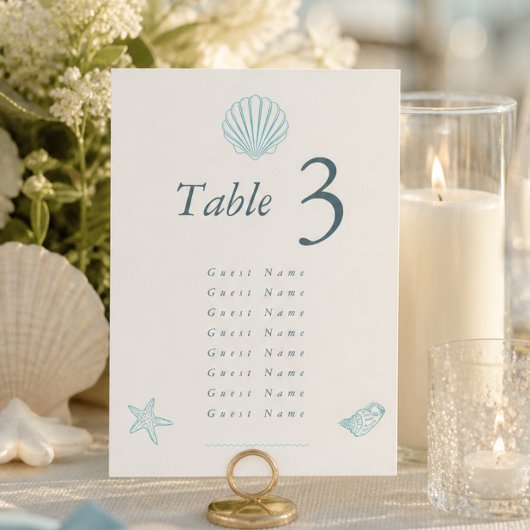 Numéro De Table Élégant mariage coquillage côtier