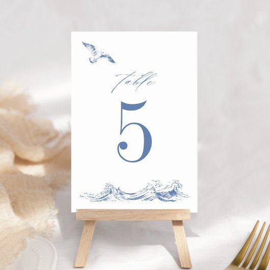 Numéro De Table Élégant Mariage Côté Mer Chic Bleu