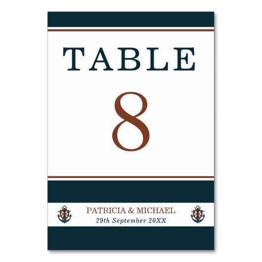 Numéro De Table Élégant Mariage d'Ancre bleu marine (Par défaut)