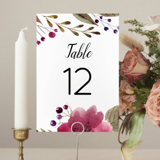 Numéro De Table Elégant Mariage d'aquarelle Bourgogne