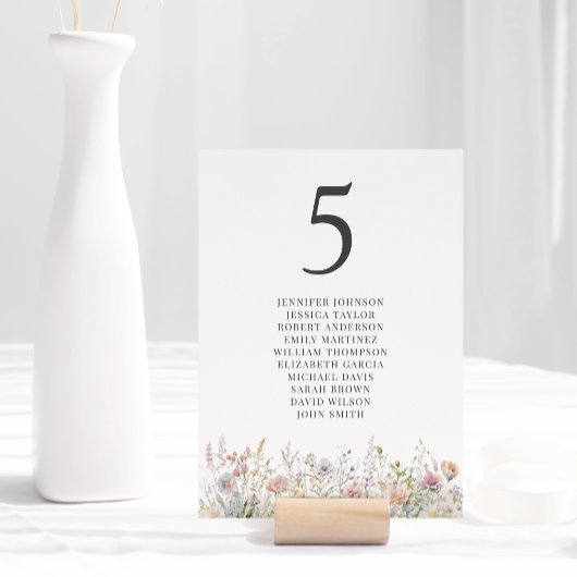 Numéro De Table Élégant Mariage d'aquarelle florale Fleur sauvage