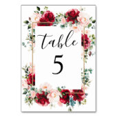 Numéro De Table Elégant Mariage d'aquarelle rose bordeaux et bleu (Dos)