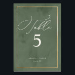 Numéro De Table Élégant Mariage d'aquarelle vert foncé<br><div class="desc">Élever votre réception avec nos numéros de table. Un arrière - plan d'aquarelle vert foncé,  rehaussé d'une fausse bordure de feuille d'or,  prépare le terrain pour la typographie chic de "Table".</div>