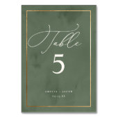 Numéro De Table Élégant Mariage d'aquarelle vert foncé (Dos)