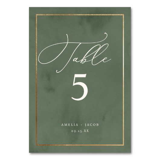 Numéro De Table Élégant Mariage d'aquarelle vert foncé (Par défaut)