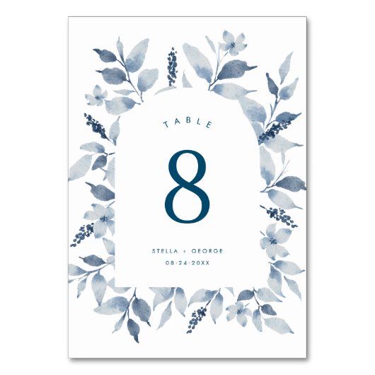 Numéro De Table Élégant Mariage d'arc floral bleu Dusty (Dos)
