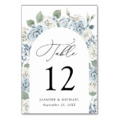 Numéro De Table Élégant Mariage d'arc floral bleu Dusty (Dos)