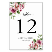 Numéro De Table Elégant Mariage de bouquet rose aquarelle (Dos)