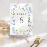 Numéro De Table Élégant Mariage de cadre floral bleu clair<br><div class="desc">Joli numéro de table mariage avec un cadre rectangulaire entouré de fleurs d'aquarelle bleu clair et de verdure. Personnalisez avec vos noms et votre date de mariage.</div>