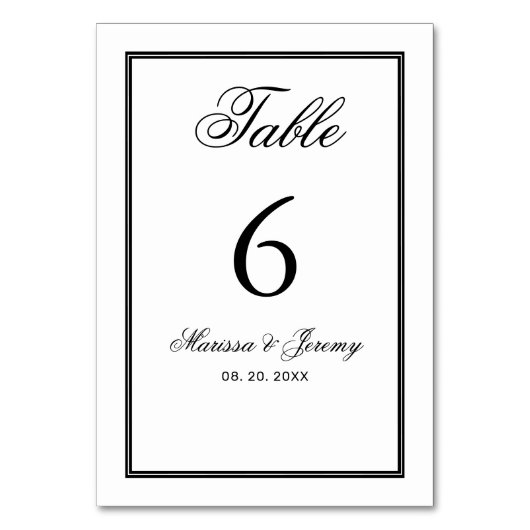 Numéro De Table Élégant Mariage de calligraphie noir de script bla (Dos)