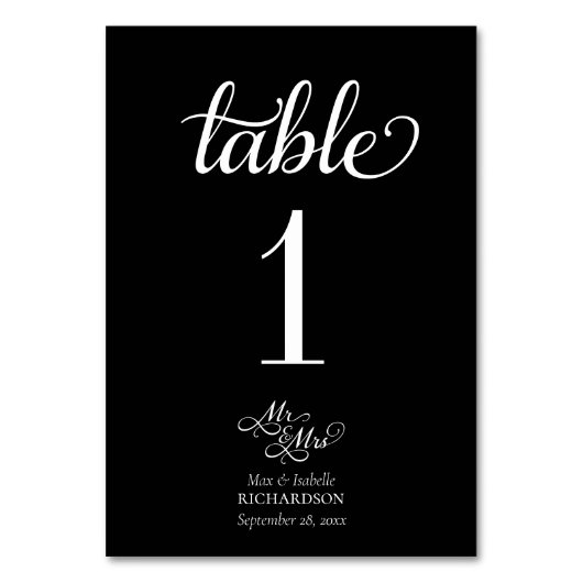Numéro De Table Élégant Mariage de calligraphie noir et blanc (Par défaut)
