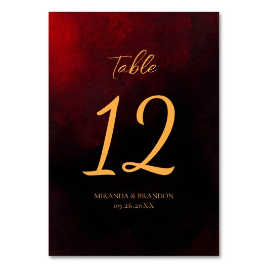 Numéro De Table Élégant Mariage de calligraphie rouge et noir or (Par défaut)
