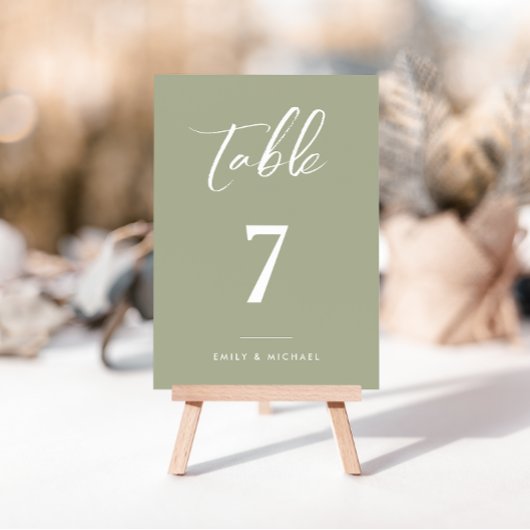Numéro De Table Élégant Mariage de calligraphie verte Sage