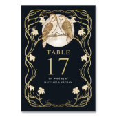 Numéro De Table Élégant Mariage de Chouettes Art Nouveau (Dos)