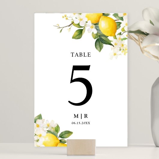 Numéro De Table Élégant Mariage de citron méditerranéen