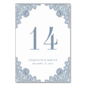 Numéro De Table Elégant Mariage de dentelle bleu bleu-bleu (Dos)