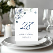 Numéro De Table Élégant Mariage de feuillage d'hiver bleu Dusty