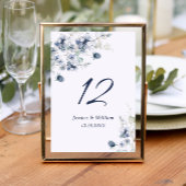 Numéro De Table Élégant Mariage de feuillage d'hiver bleu Dusty
