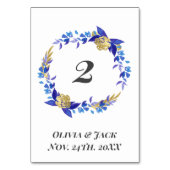 Numéro De Table Elégant Mariage de fleurs bleu aquarelle (Dos)