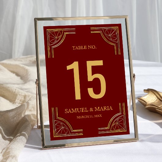 Numéro De Table Élégant Mariage de la Couronne Ornate Red Gold