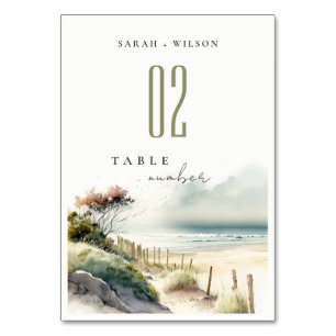 Numéro De Table Elégant Mariage de la plage de sable de la côte de