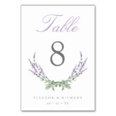 Numéro De Table Élégant Mariage de lavande d'aquarelle de script (Dos)