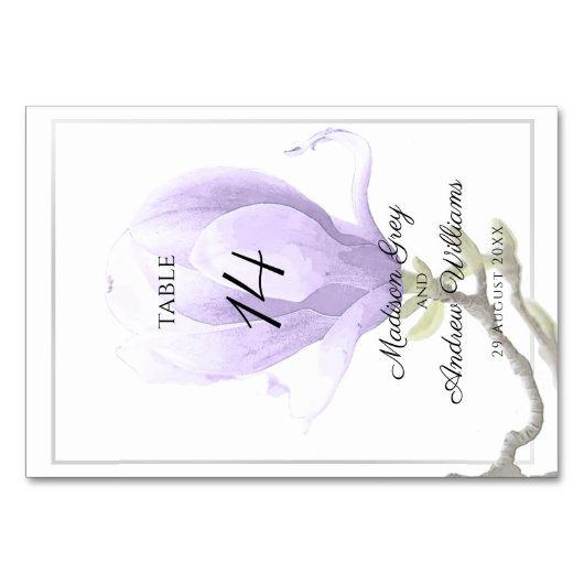 Numéro De Table Élégant Mariage de Magnolia Violet (Devant)