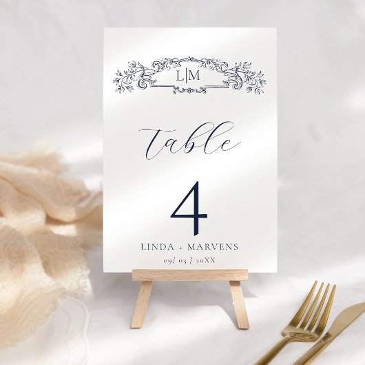 Numéro De Table Élégant mariage de monogramme de la crête botaniqu