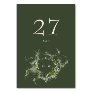 Numéro De Table Élégant Mariage de monogramme vert Eucalyptus Wrea
